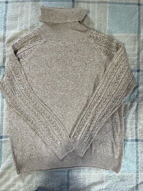 Light Taupe Knit Turtleneck Sweater with Lace-Style Sleeves new in package